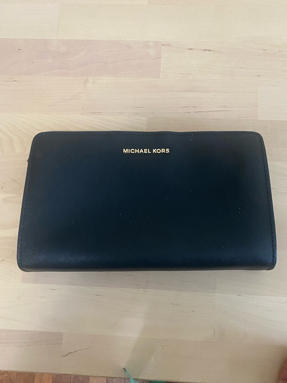 Michael Kors Black Saffiano Zip-Around bag with Gold Logo